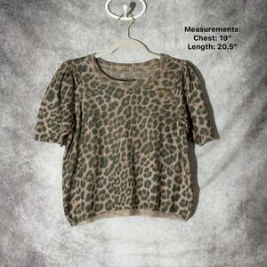 Anthropologie The Mollie Short Puff Sleeve Leopard Printed Sweater Womens S NWT